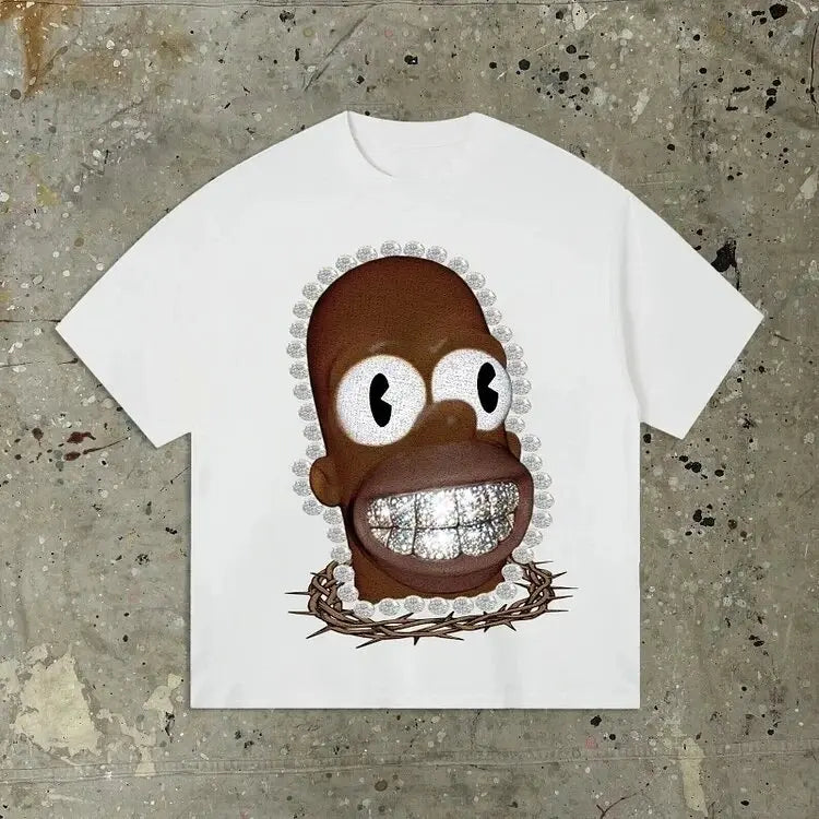 Ropa de calle Y2K, camiseta con estampado de dibujos animados de Hip Hop para hombre, camiseta gótica 100% de algodón, manga corta transpirable