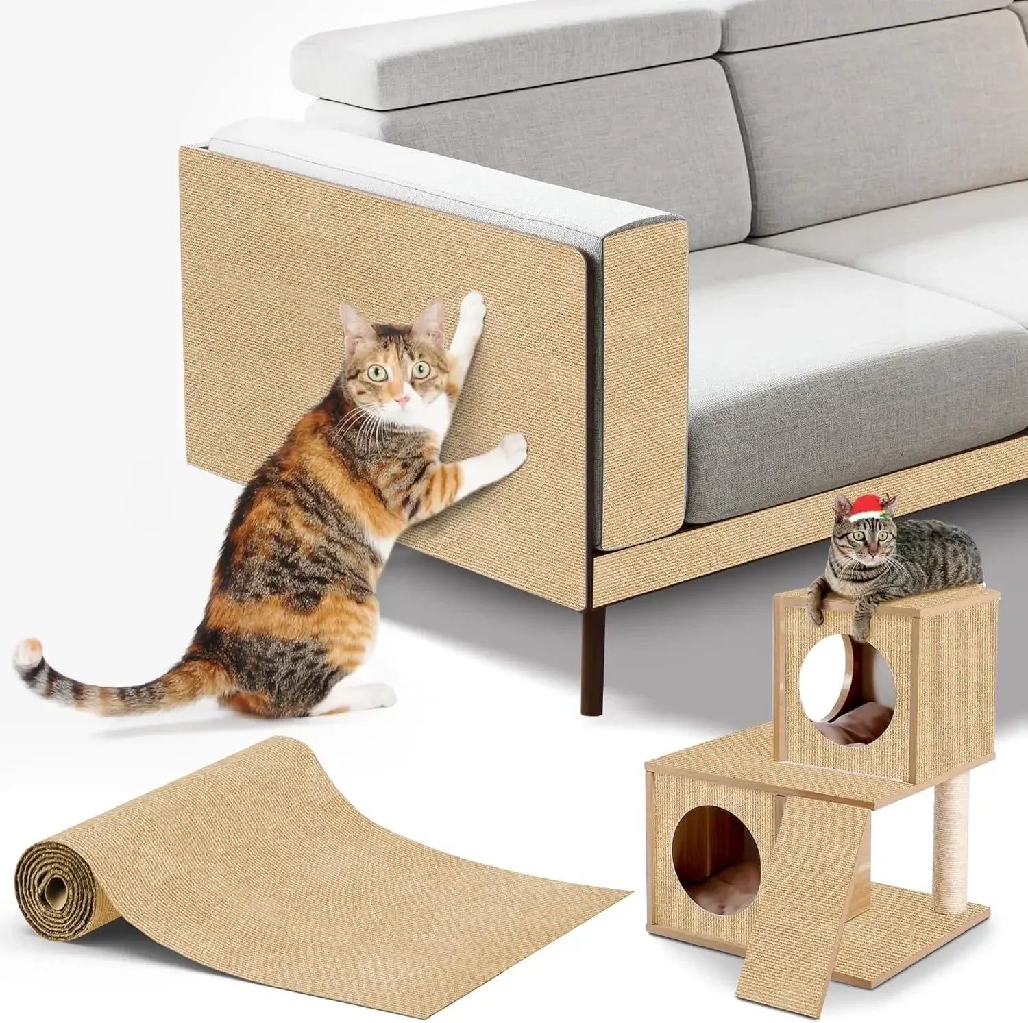 Alfombra rascadora para gatos recortable, alfombra autoadhesiva, rascador para mascotas, muebles, sofá, esquina, Protector de pared para sofá interior