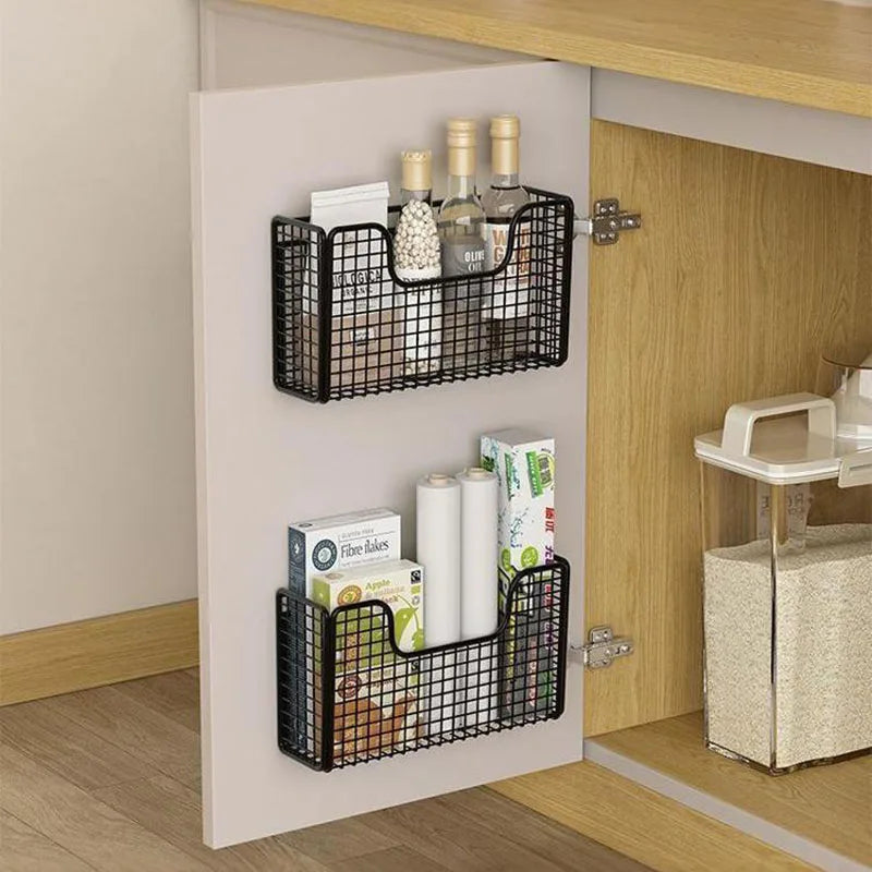 Caja de almacenamiento para puerta de armario de cocina sin perforaciones, estante de hierro, estante de envoltura de plástico para armario montado en la pared, estante para refrigerador de baño