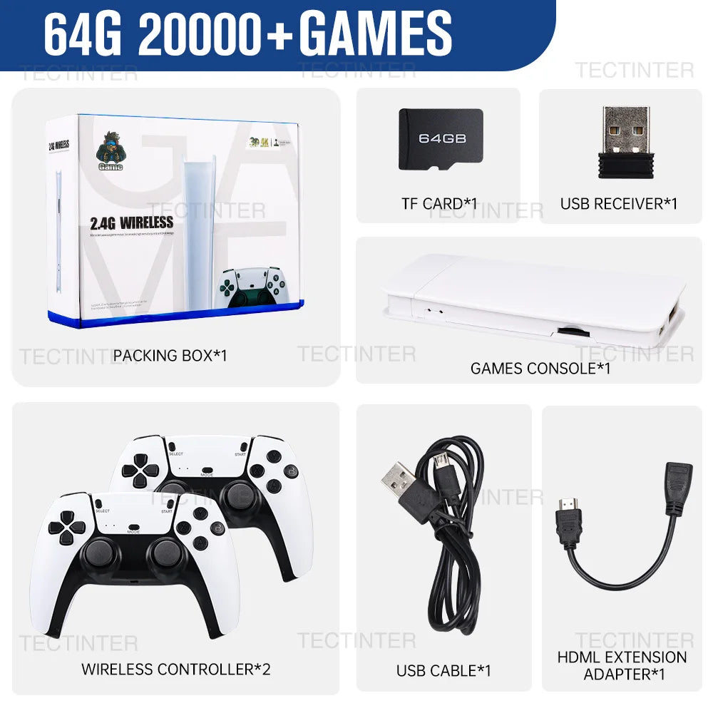 Consola de videojuegos M15, palo de juego de TV 4K, 64G, 20000 juegos integrados, reproductor de juegos portátil Retro con controlador de mando inalámbrico