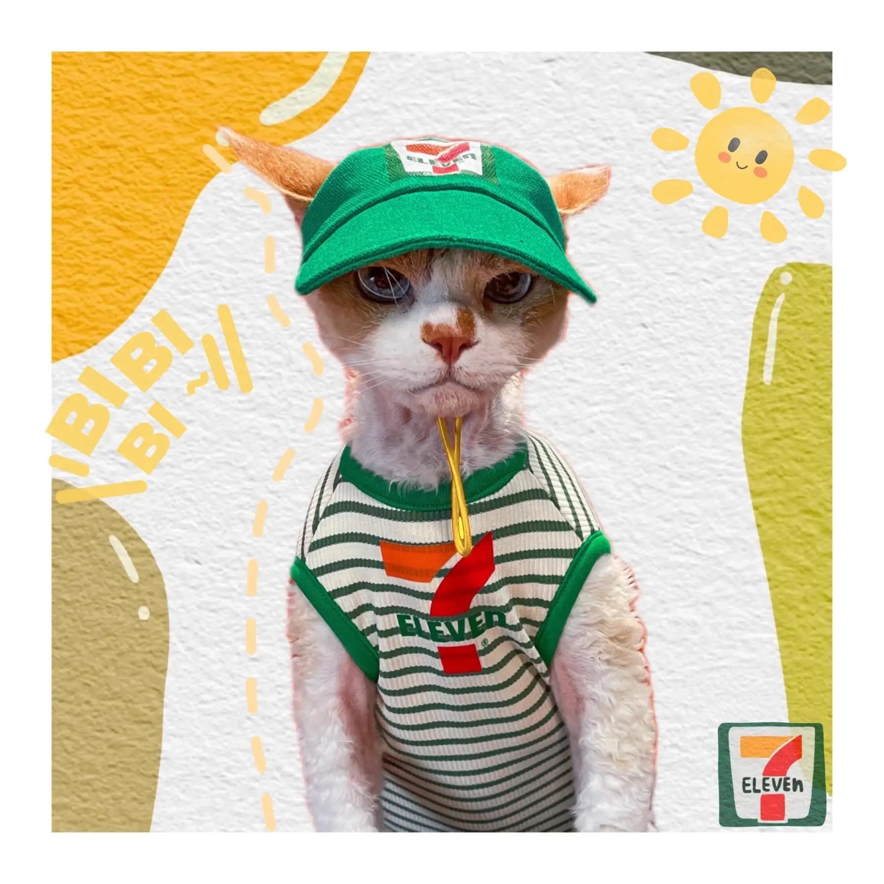 Chaleco sin mangas para gatos de verano, conjunto de gorros, traje sin pelo para gatos Devon con aire acondicionado, ropa para mascotas con estampado grande de 7 letras, adecuado