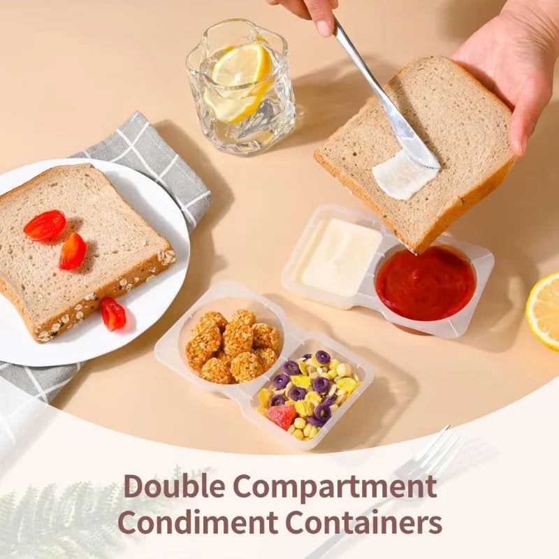 Contenedor de condimentos de doble compartimento con tapa, contenedor de aperitivos con compartimento portátil para pícnic diario al aire libre, 5/10/20/40 Uds.