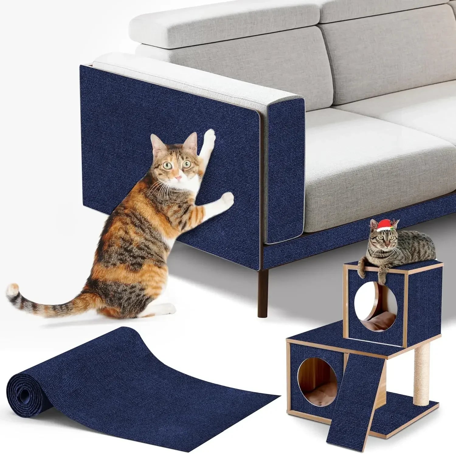Alfombra rascadora para gatos recortable, alfombra autoadhesiva, rascador para mascotas, muebles, sofá, esquina, Protector de pared para sofá interior