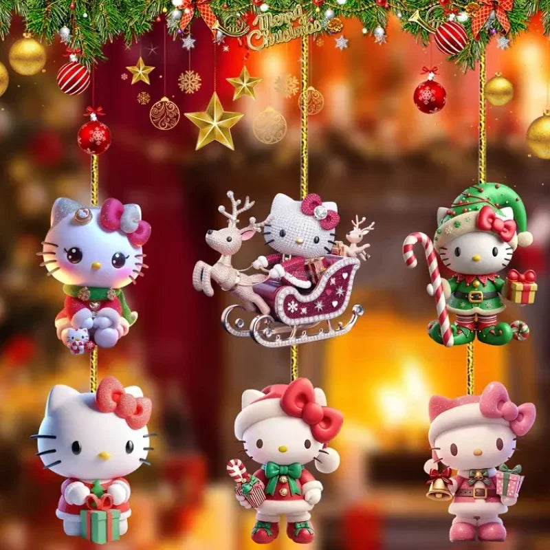 1/6/10 Uds Navidad Sanrio tema 2D colgante acrílico HelloKitty Cinnamoroll Kuromi colgante de decoración de árbol de Navidad