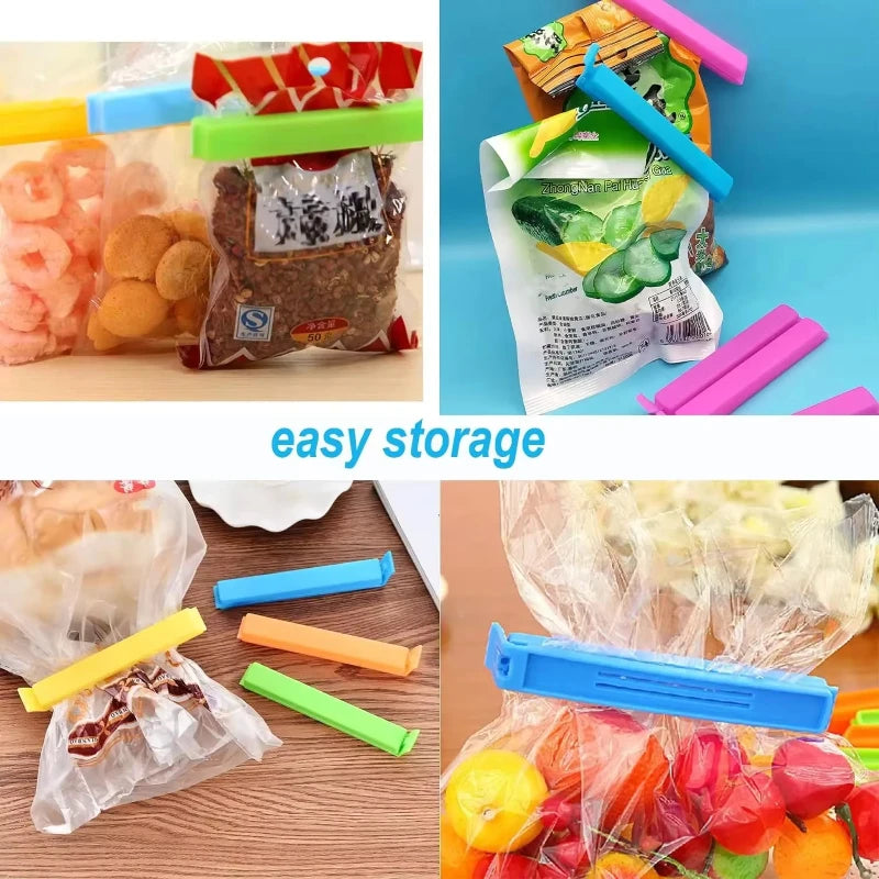 5/10/20 piezas Clips de sellado coloridos almacenamiento de cocina sello de aperitivos de alimentos Clips de bolsa de sellado abrazadera selladora de bolsas de aperitivos de mantenimiento fresco al azar