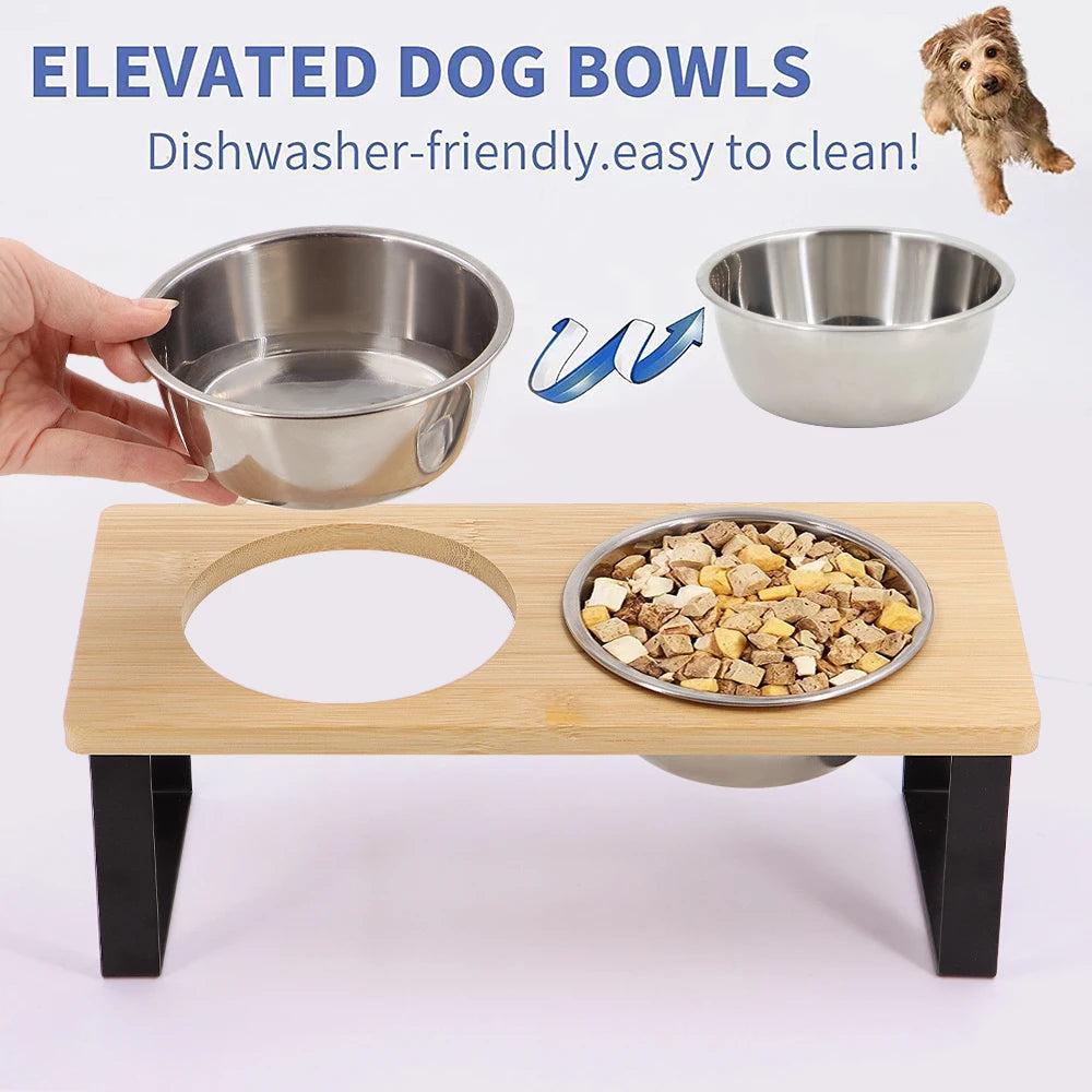 Cuencos elevados para gatos 15 °   Cuencos de comida para gatos elevados inclinados con soporte de madera, 2 cuencos de acero inoxidable antivómitos para gatos y cachorros