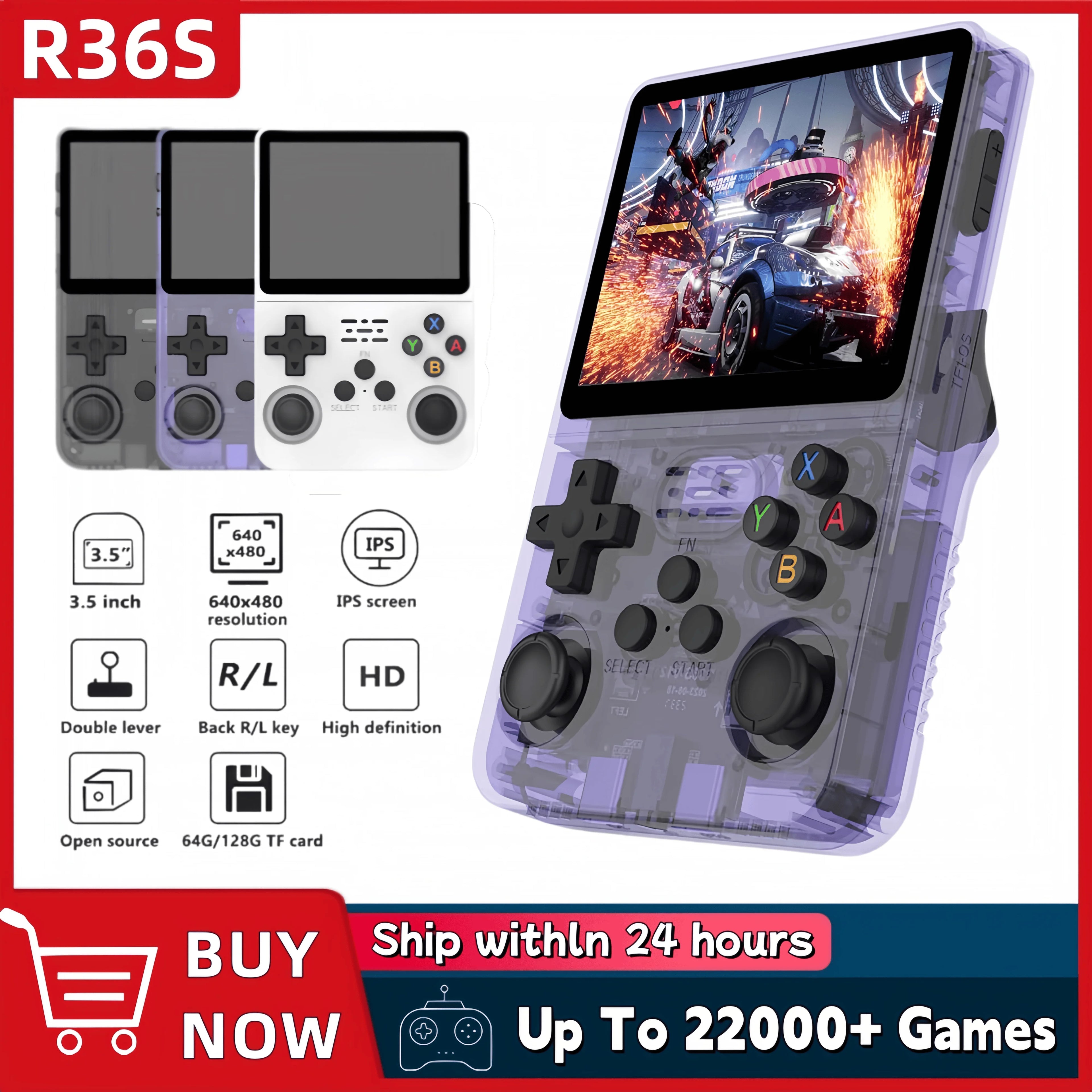 Consola de videojuegos portátil Retro R36S, pantalla IPS de 3,5 pulgadas, 128GB, reproductor de bolsillo portátil precargado con sistema Linux