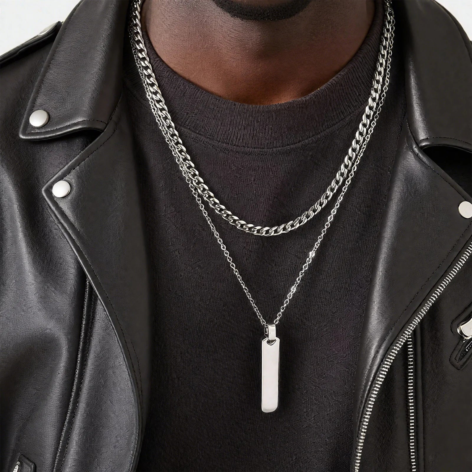 Collares apilados de barra Vertical para hombres y niños, Collar de cadena de cuerda trenzada de cadena cubana de acero inoxidable, regalos de conjuntos de joyería elegantes