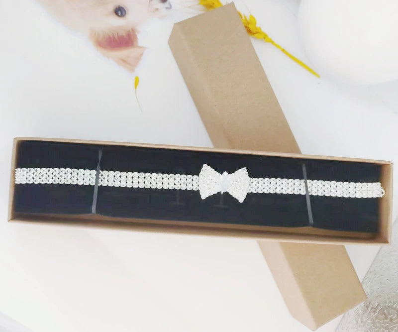 Pajarita de circón para perro Chihuahua, Collar con botón de langosta de oro rosa para gato con caja de paquete, accesorios ajustables para mascotas para todas las estaciones