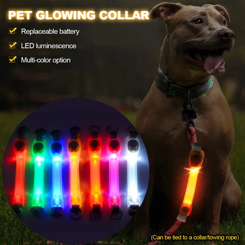 Collar brillante de seguridad antipérdida para perros, colgante multicolor para exteriores, tira de luz intermitente Led de advertencia impermeable, suministro de tracción para mascotas