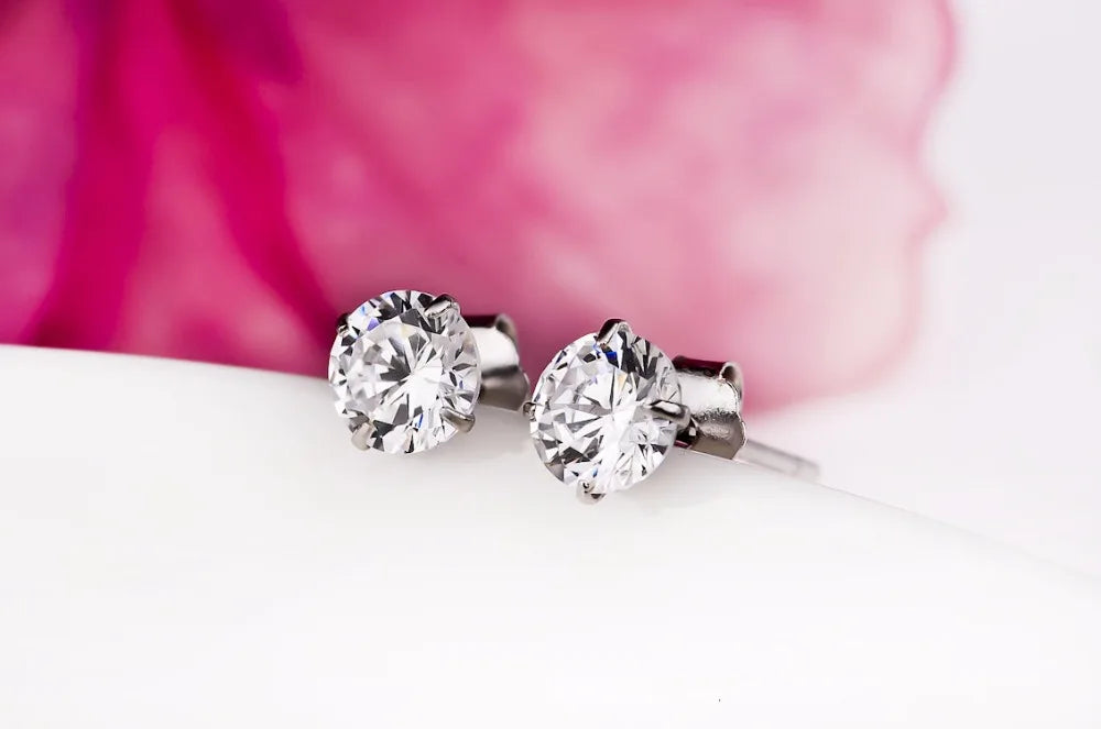 Pendientes de plata de ley 925 auténtica con circonita de cristal, pendientes tipo botón de plata con circonita cúbica para mujer, joyería de plata de ley