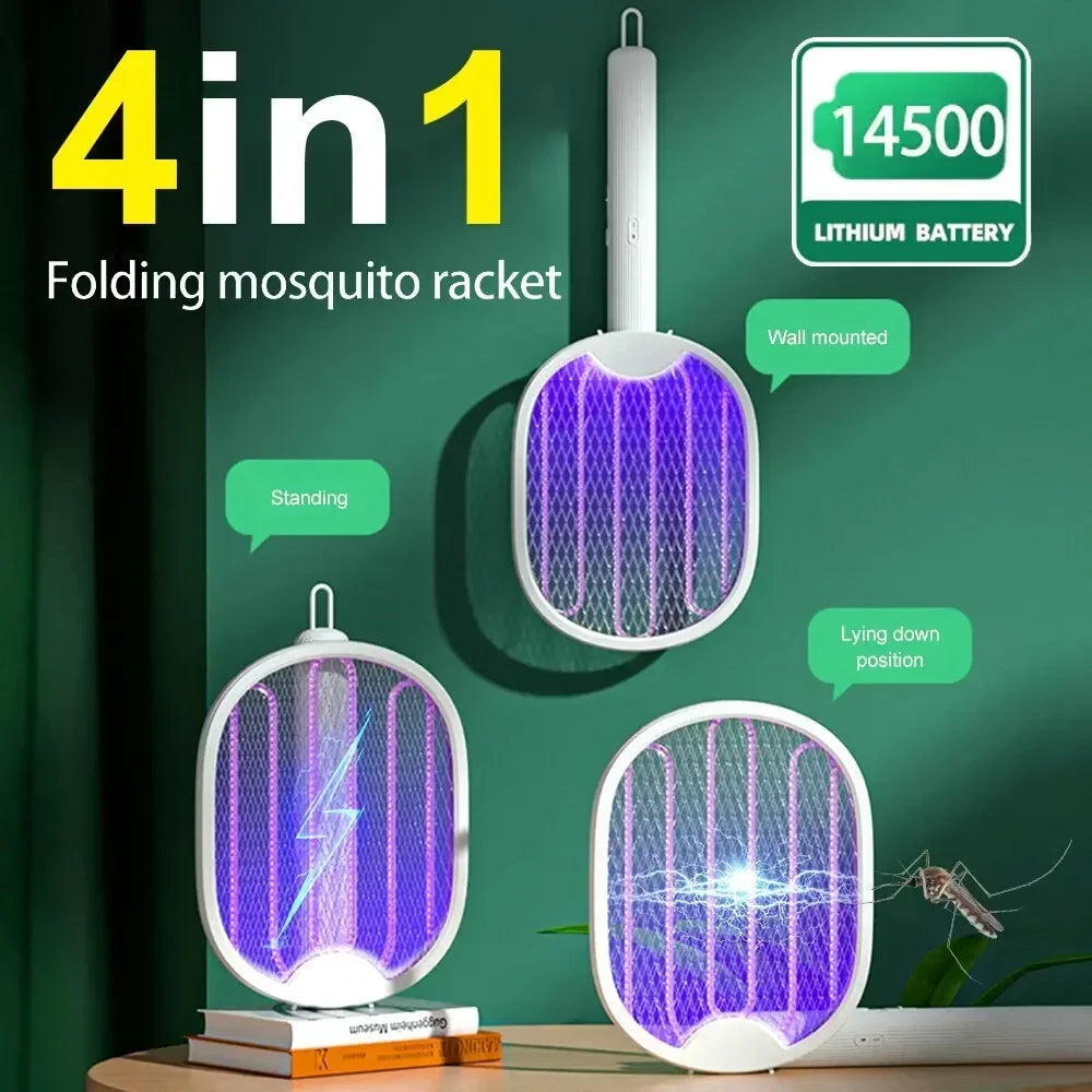 Matamoscas eléctrico USB, raqueta antimosquitos de 3000V, luz UV plegable, trampa para insectos para acampar, hogar y jardín