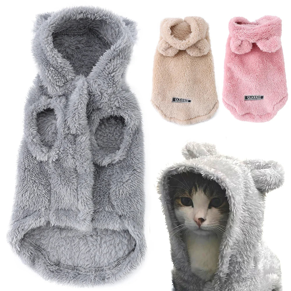 Sudadera con capucha cálida de invierno para gatos, trajes bonitos y acogedores para mascotas, ropa para mascotas con Orejas de conejo para perros pequeños y medianos, abrigo suave Sphynx para cachorros y gatitos