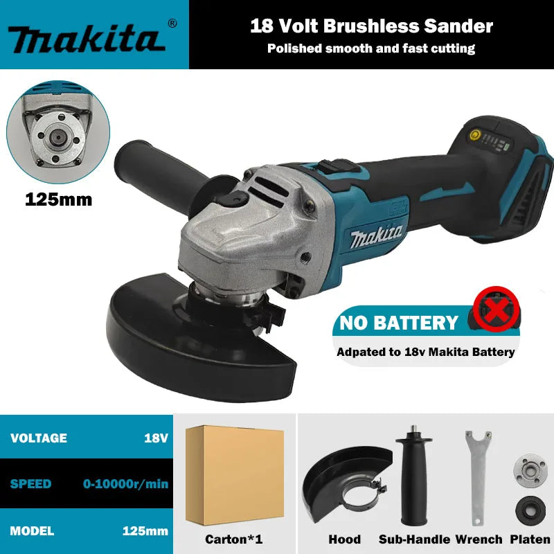 Amoladora angular eléctrica sin escobillas Makita, máquina cortadora recargable, pulidora de alta potencia de 18V para batería Makita