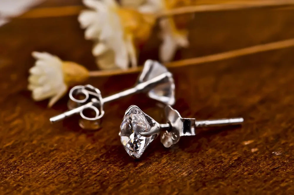 Pendientes de plata de ley 925 auténtica con circonita de cristal, pendientes tipo botón de plata con circonita cúbica para mujer, joyería de plata de ley