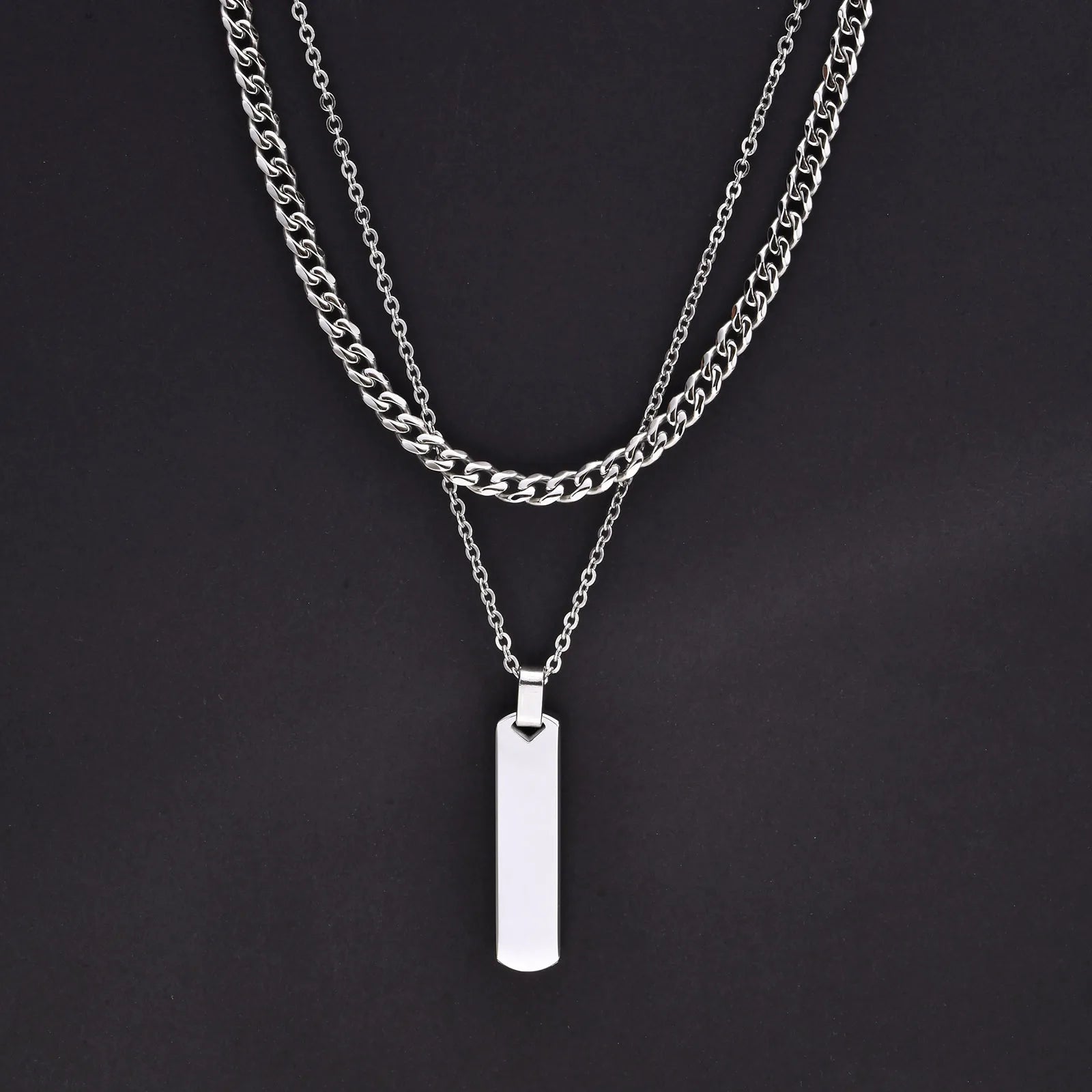 Collares apilados de barra Vertical para hombres y niños, Collar de cadena de cuerda trenzada de cadena cubana de acero inoxidable, regalos de conjuntos de joyería elegantes