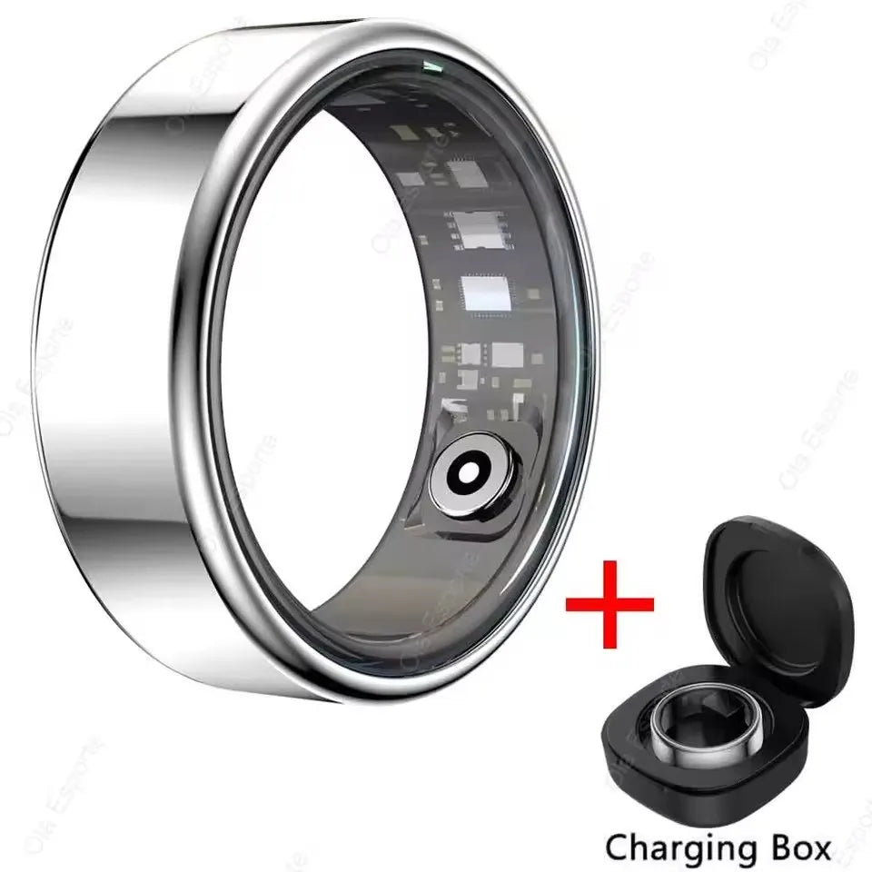 Anillo inteligente R09 para hombres y mujeres con estuche de carga, frecuencia cardíaca, oxígeno en sangre, monitor de temperatura de la piel, resistente al agua 5ATM para Android iOS