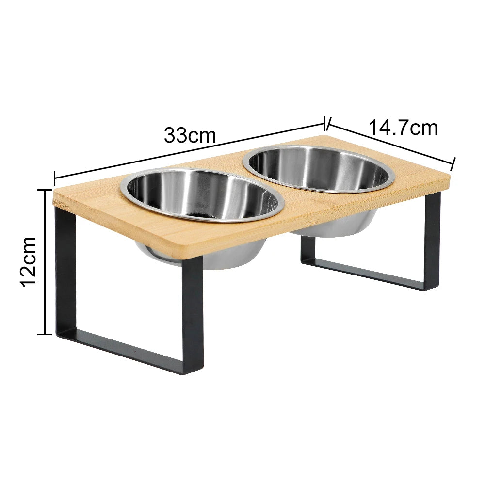 Cuencos elevados para gatos 15 °   Cuencos de comida para gatos elevados inclinados con soporte de madera, 2 cuencos de acero inoxidable antivómitos para gatos y cachorros