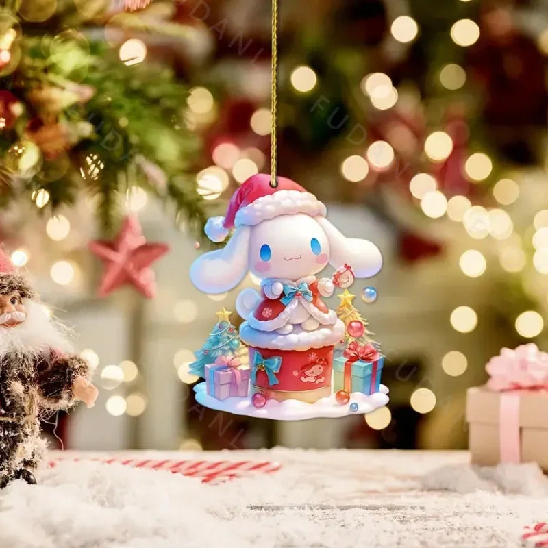 1/6/10 Uds Navidad Sanrio tema 2D colgante acrílico HelloKitty Cinnamoroll Kuromi colgante de decoración de árbol de Navidad