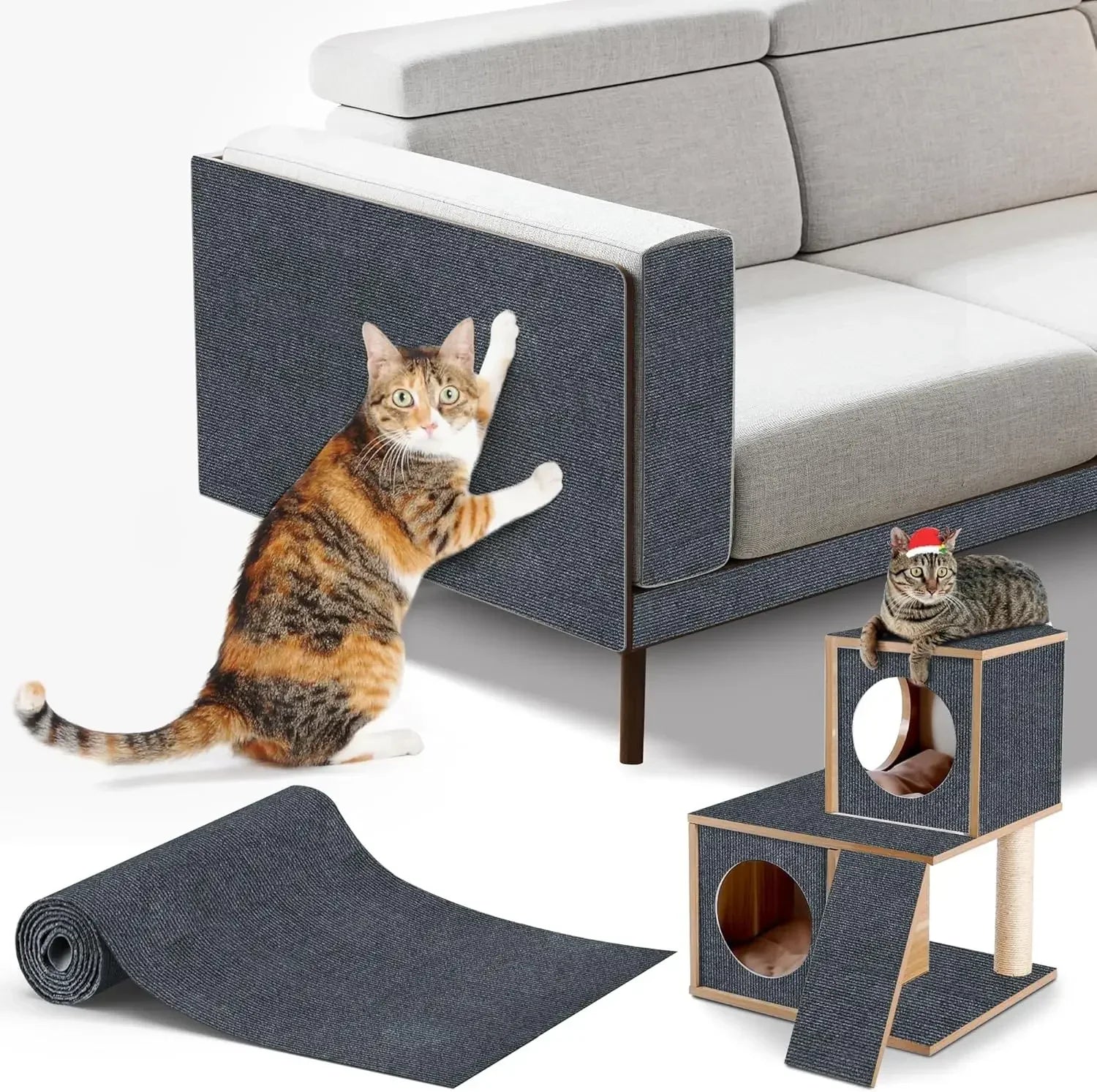 Alfombra rascadora para gatos recortable, alfombra autoadhesiva, rascador para mascotas, muebles, sofá, esquina, Protector de pared para sofá interior