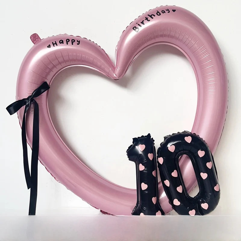 Globo de aluo con forma de corazón rosa, hueco, para fiesta de cumpleaños, marco de utilería para fotos, globo con nudo d...