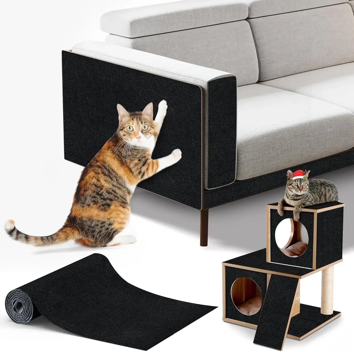Alfombra rascadora para gatos recortable, alfombra autoadhesiva, rascador para mascotas, muebles, sofá, esquina, Protector de pared para sofá interior