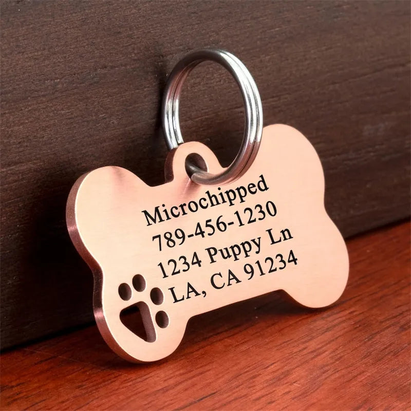 Etiqueta de identificación de perro antipérdida con grabado personalizado de acero inoxidable, Collar personalizado con nombre para mascota, etiquetas de hueso para perro y gato, suministros para mascotas