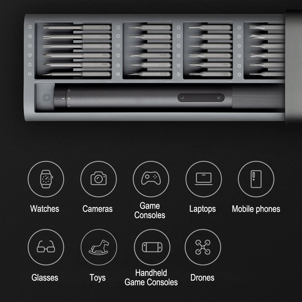 Destornillador eléctrico de precisión XIAOMI MIJIA con 24 puntas de acero S2, 2 ajustes de torsión, más de 400 tornillos por carga  ,Para reparación de hogar inteligente