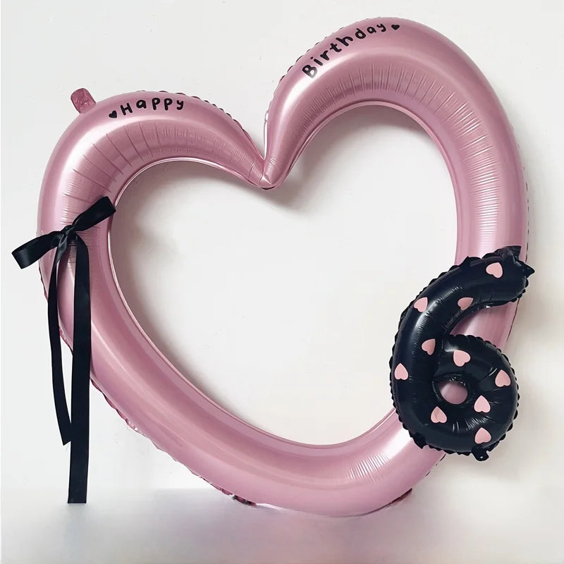 Globo de aluo con forma de corazón rosa, hueco, para fiesta de cumpleaños, marco de utilería para fotos, globo con nudo d...