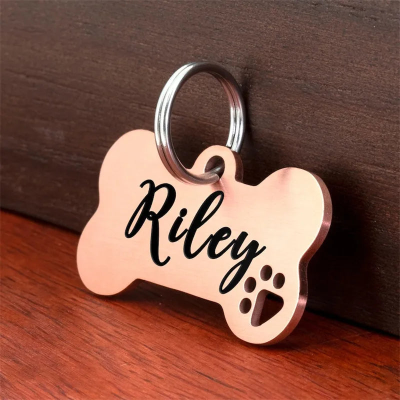 Etiqueta de identificación de perro antipérdida con grabado personalizado de acero inoxidable, Collar personalizado con nombre para mascota, etiquetas de hueso para perro y gato, suministros para mascotas