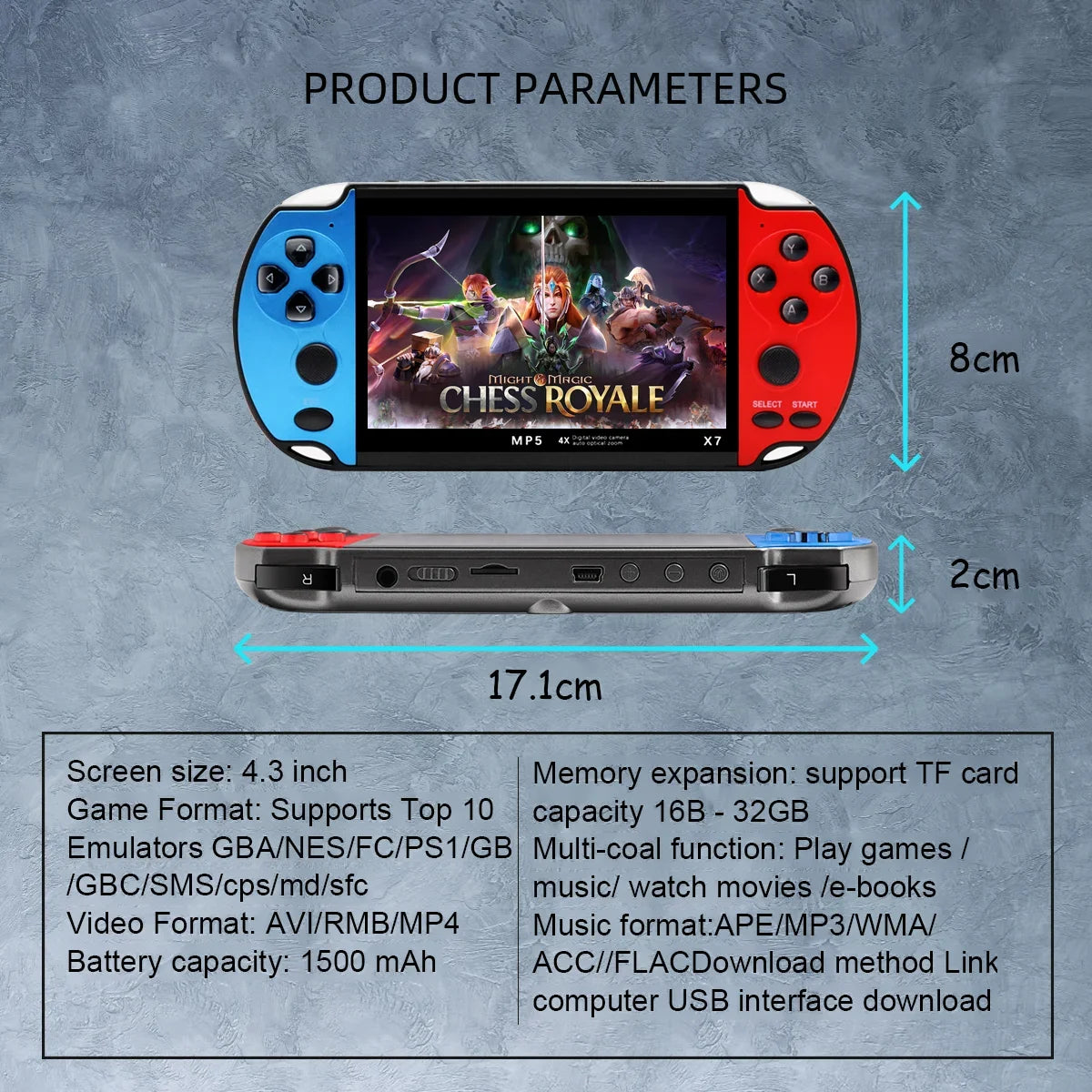 GAMINJA-consola de juegos portátil X7, 4,3 pulgadas, pantalla IPS, reproductor de videojuegos HD, 10000 juegos integrados para GBA, GBC, NES, GBC