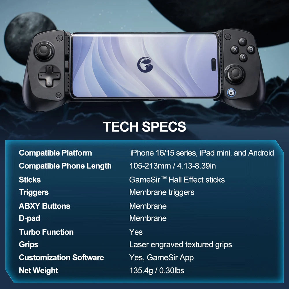 Controlador de juegos móvil Gamesir X5 Lite para palos de efecto Hall de IOS y Android tipo C