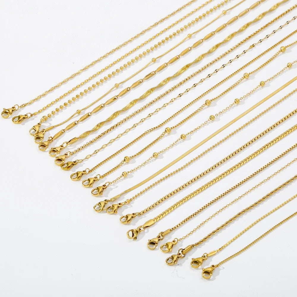 HIYEE-collar de cadena de eslabones de cuerda con cuentas en forma de O para mujer, bola de serpiente de acero inoxidable, regalo de joyería, accesorios Diy de Color dorado