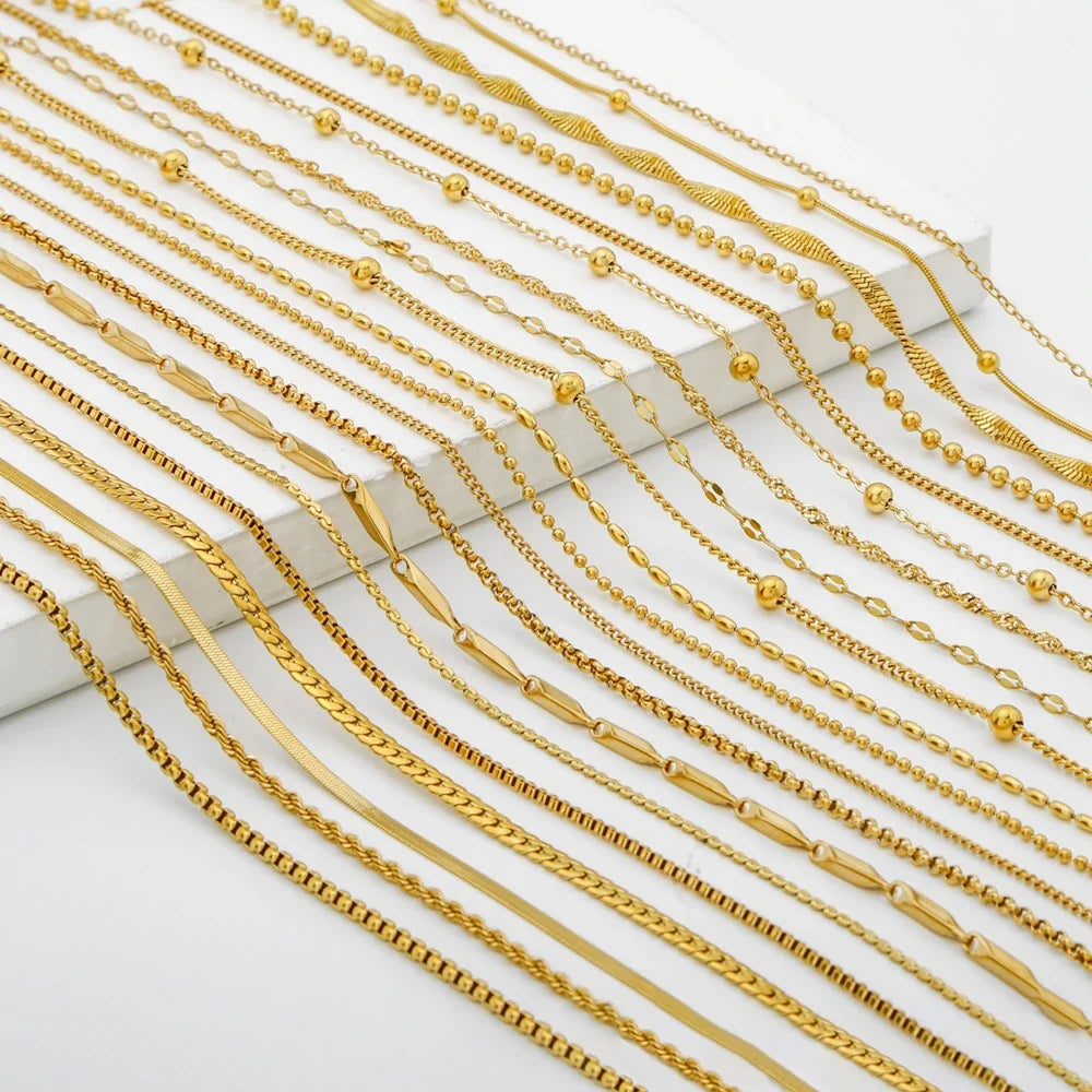 HIYEE-collar de cadena de eslabones de cuerda con cuentas en forma de O para mujer, bola de serpiente de acero inoxidable, regalo de joyería, accesorios Diy de Color dorado