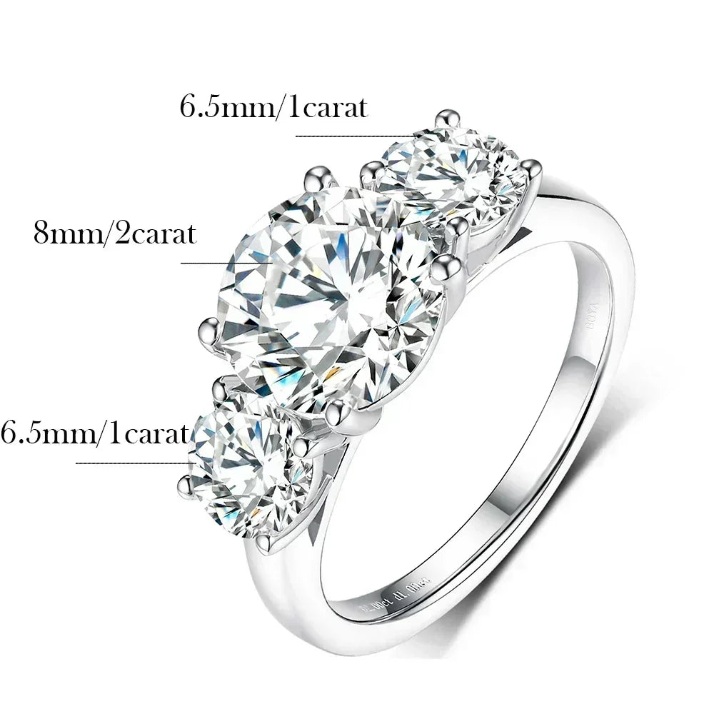 Anillo de compromiso de diamante moissanita de 4 quilates con certificados, alianza de boda de tres piedras de Plata de Ley 925 para mujer, joyería fina