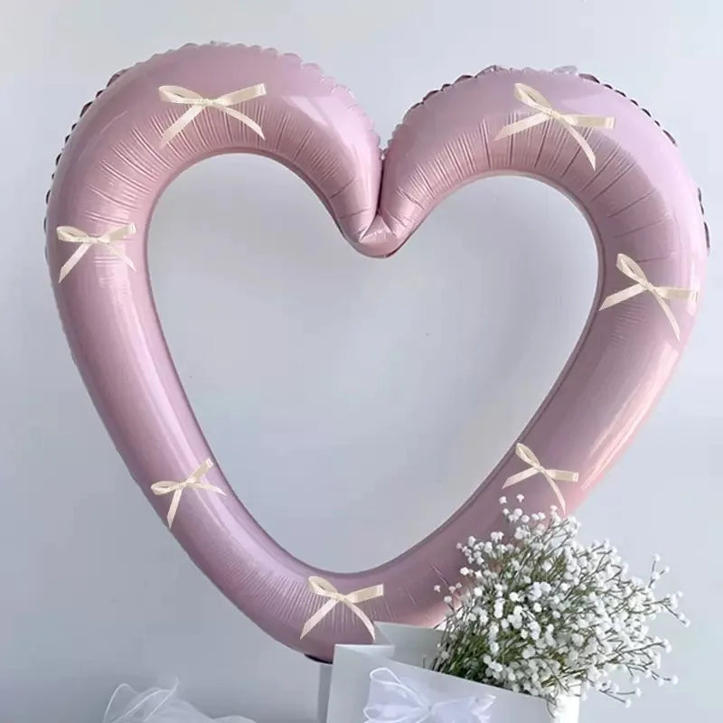 Globo de aluo con forma de corazón rosa, hueco, para fiesta de cumpleaños, marco de utilería para fotos, globo con nudo d...