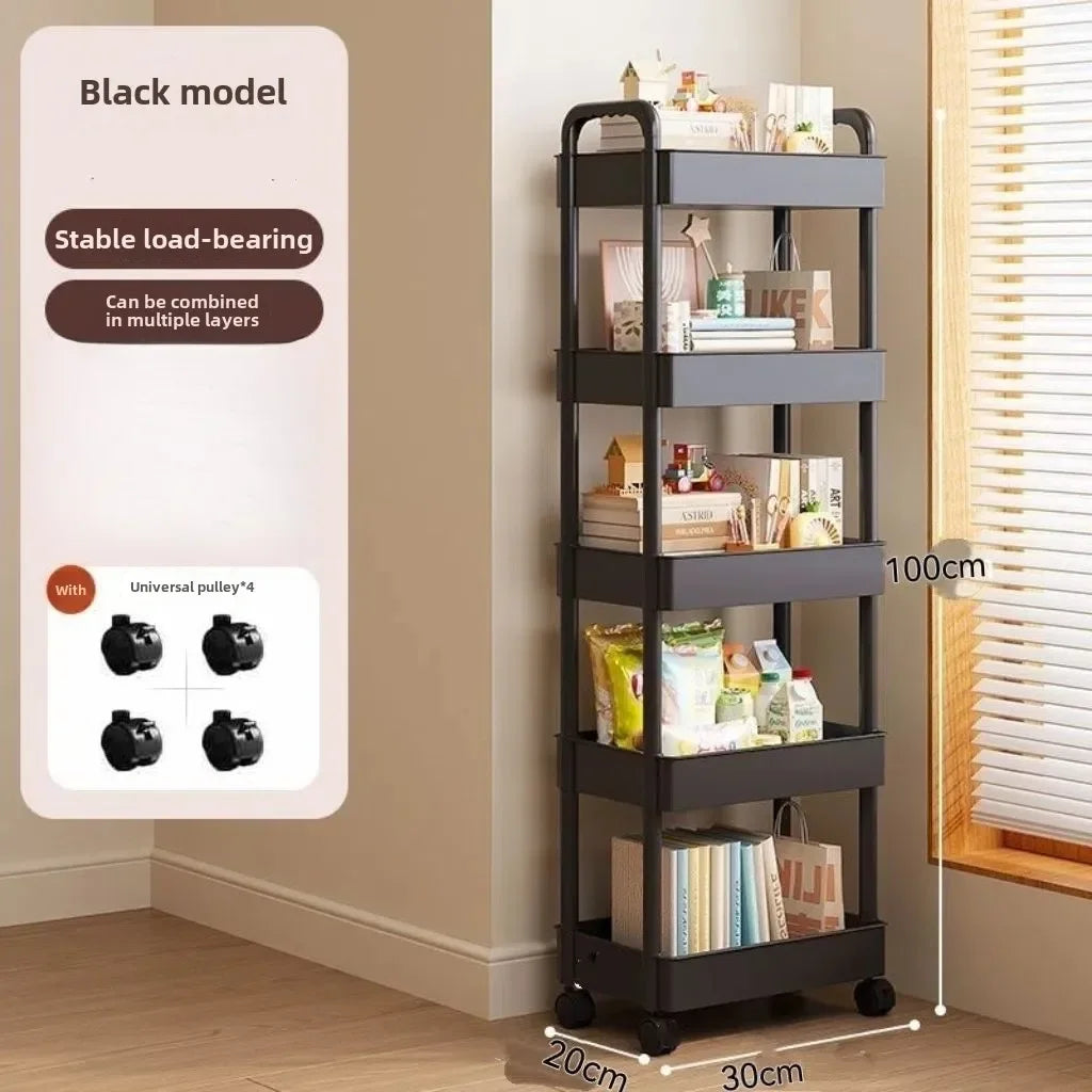 Carro de almacenamiento con ruedas blanco multifuncional: estantes abiertos para exhibición de libros de espacios habitables, Ideal para cocina, decoración de almacenamiento del dormitorio