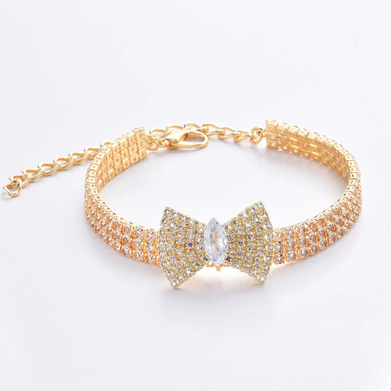 Pajarita de circón para perro Chihuahua, Collar con botón de langosta de oro rosa para gato con caja de paquete, accesorios ajustables para mascotas para todas las estaciones