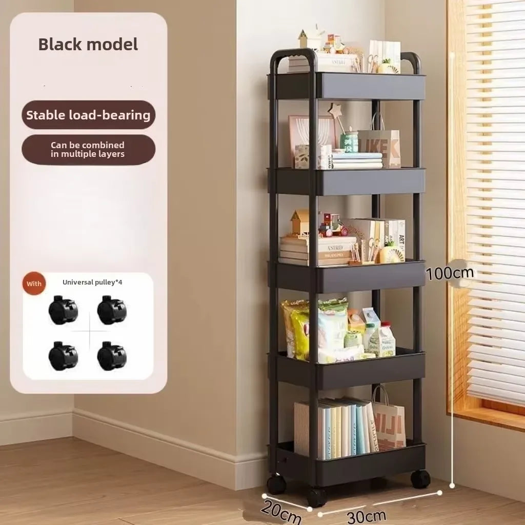 Carro de almacenamiento con ruedas blanco multifuncional: estantes abiertos para exhibición de libros de espacios habitables, Ideal para cocina, decoración de almacenamiento del dormitorio