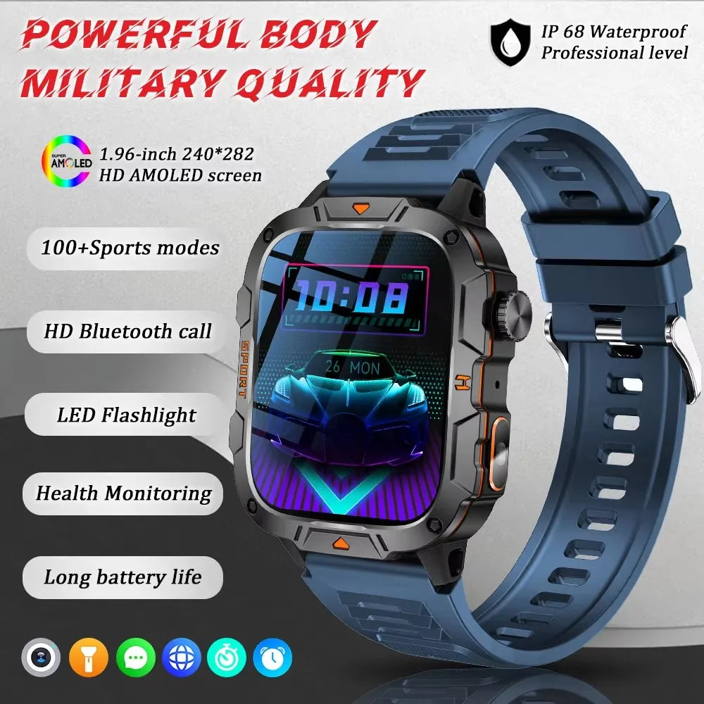 Nuevo para Huaiwei relojes inteligentes militares al aire libre hombres Bluetooth llamada IP68 5ATM natación impermeable 420mAh linterna LED Smartwatch