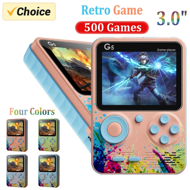 Consola de juegos portátil Retro G5 con 500 juegos clásicos, Gamepad portátil con pantalla de 3,0 pulgadas, batería recargable de 1020mAH, Color Macaron