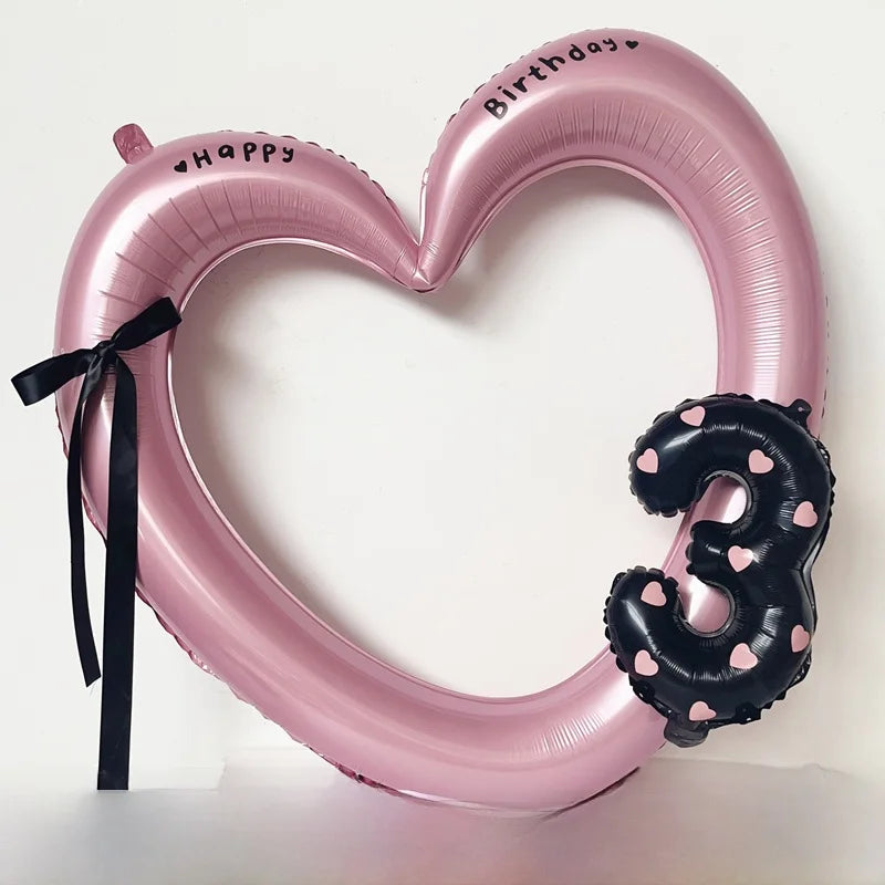 Globo de aluo con forma de corazón rosa, hueco, para fiesta de cumpleaños, marco de utilería para fotos, globo con nudo d...