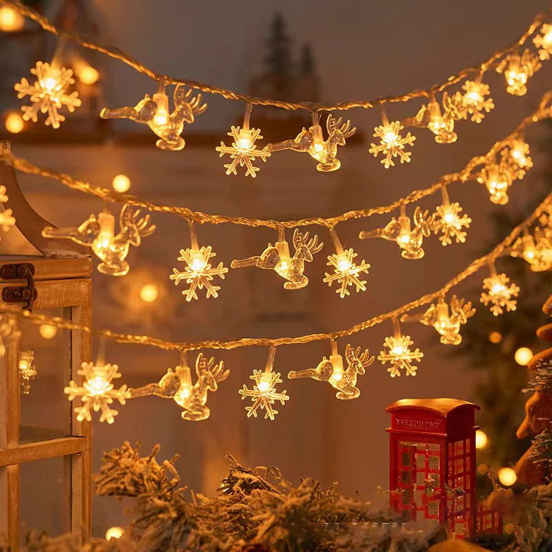 Luces navideñas de 1,5/3M, guirnalda de luces con forma de copo de nieve, luces de hadas, bola de estrella impermeable, lámpara LED para decoración del jardín del árbol de Navidad del hogar
