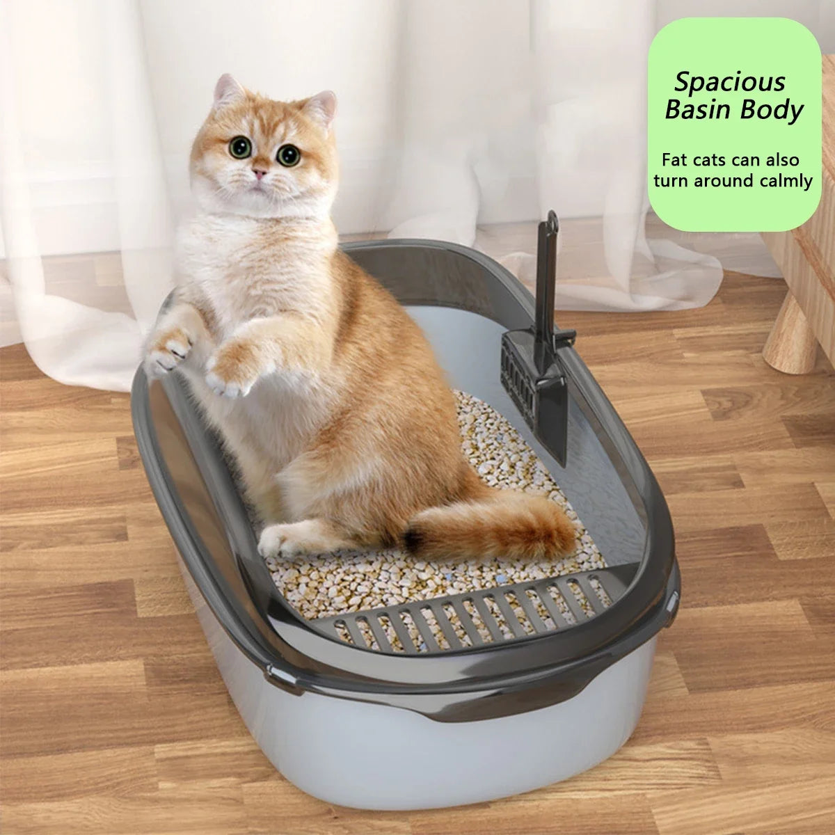Caja de arena para gatos, caja de arena gruesa para gatitos, semicerrada, de lado alto, a prueba de salpicaduras, con cuchara para arena, suministros de limpieza para gatos