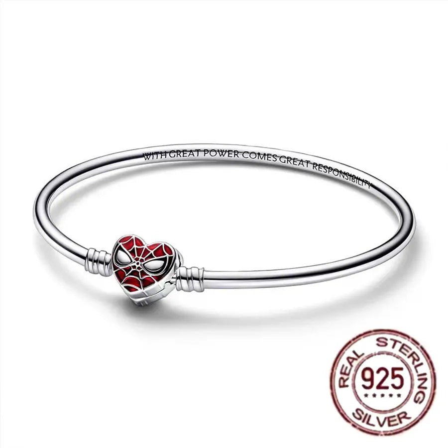 Pulsera de hueso de serpiente de Spider Man de plata de ley 100% S925, adecuada para pulsera Pandora, regalo de joyería de moda para mujer bi