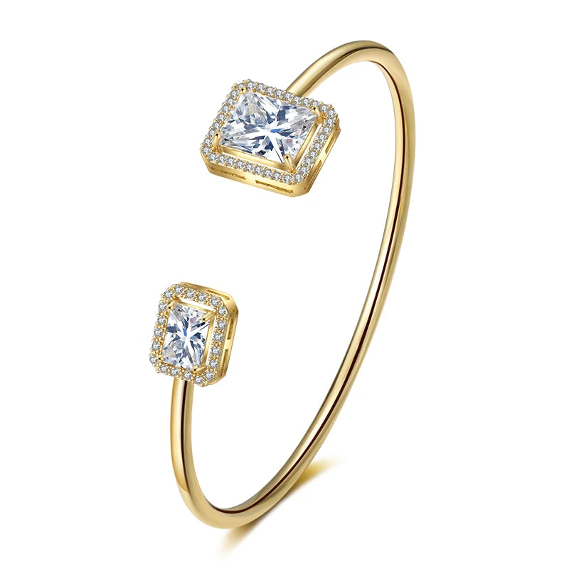 Brazaletes de Color dorado con geometría de lujo para mujer, pulseras de circonia cúbica a la moda, joyería diaria para fiesta INS.