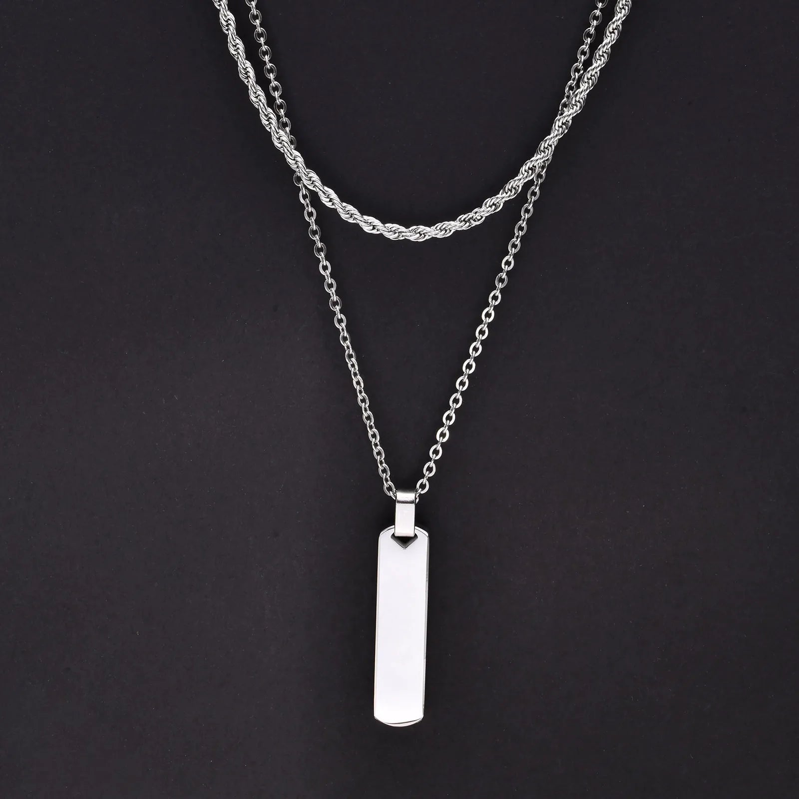 Collares apilados de barra Vertical para hombres y niños, Collar de cadena de cuerda trenzada de cadena cubana de acero inoxidable, regalos de conjuntos de joyería elegantes