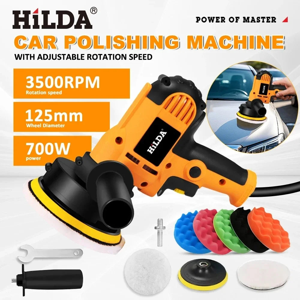 HILDA-pulidor eléctrico para coche, máquina de encerado de belleza para coche, herramientas de lijado de velocidad ajustable, pulido automotriz, reparación de arañazos