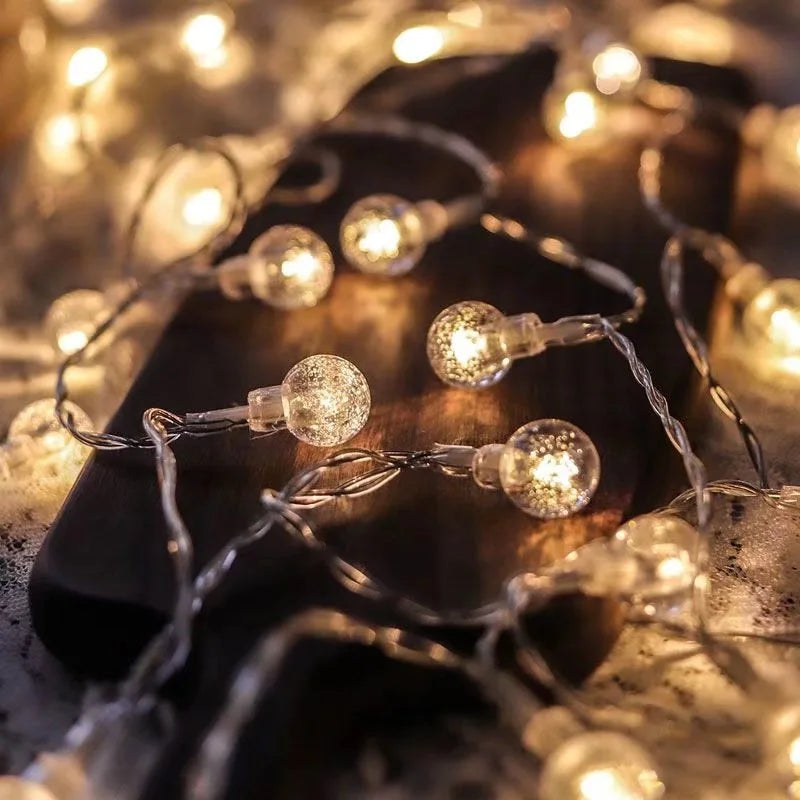 Luces navideñas de 1,5/3M, guirnalda de luces con forma de copo de nieve, luces de hadas, bola de estrella impermeable, lámpara LED para decoración del jardín del árbol de Navidad del hogar