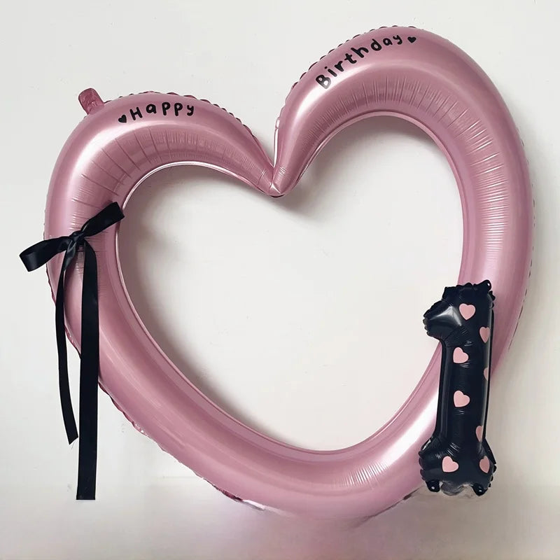 Globo de aluo con forma de corazón rosa, hueco, para fiesta de cumpleaños, marco de utilería para fotos, globo con nudo d...